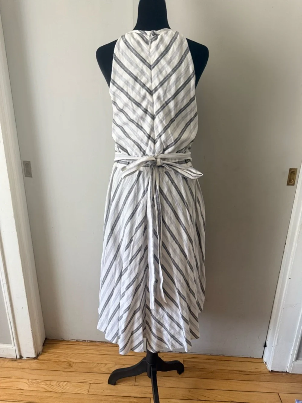 NY & Co. Striped A-Line Midi Dress in White and Gray - Picture 2 of 5